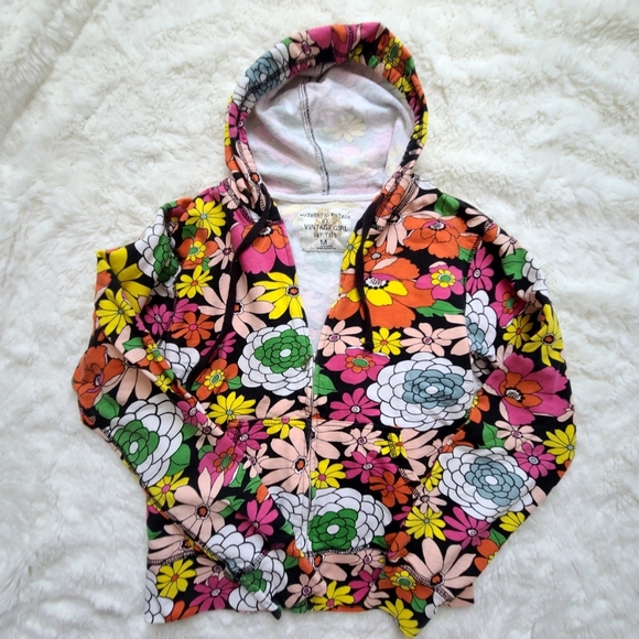 Authentic Vintage by Vintage Girl floral zipper sweatshirt, medium, black w/mult - Picture 4 of 9